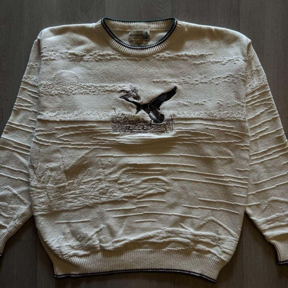 Fieldmaster Vintage Duck Scene Textured Knit Sweater Size Large
